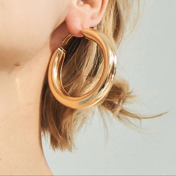 Gold plated 50 mm hoop earrings - Picture 3 of 5